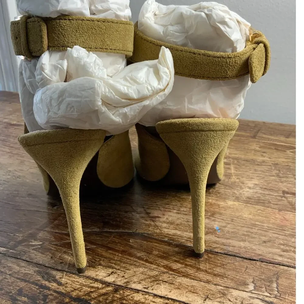 Tory Burch green suede open-toe ankle‎ strap heels size 8